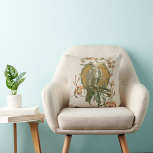 Art Nouveau vintage, kaketoe vogel, orchidee bloem Kussen