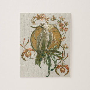 Art Nouveau vintage, kaketoe vogel, orchidee bloem Legpuzzel