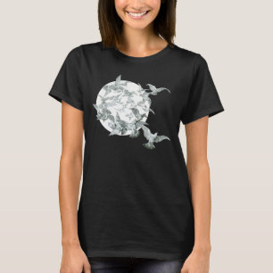 Art Nouveau Vintage kudde vogels met volle maan T-shirt
