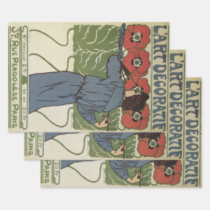 Art Nouveau vintage, kunstenaar schildert klaproze Inpakpapier Vel