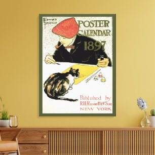 Art Nouveau vintage, kunstenaar schildert met huis Canvas Afdruk