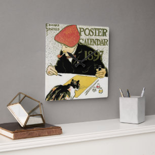 Art Nouveau vintage, kunstenaar schildert met huis Vierkante Klok