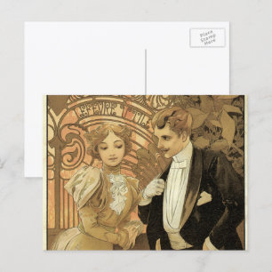 Art Nouveau vintage liefdesromantiek, flirten door Briefkaart