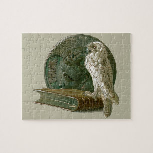 Art Nouveau vintage met een uil, munt en een boek Legpuzzel