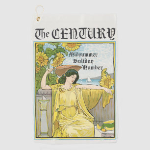Art Nouveau Vintage Midsummer Vrouw Zonnebloemen Golfhanddoek