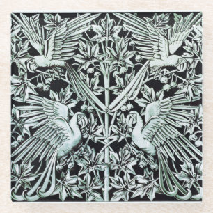 Art Nouveau Vintage Papegaai Vogel Bloem Kunst Glazen Onderzetter