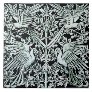 Art Nouveau Vintage Papegaai Vogel Bloem Kunst Tegeltje