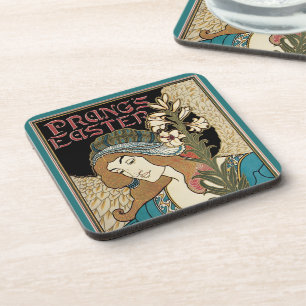 Art Nouveau vintage, Prang's Pasenpublicaties Bier Onderzetter