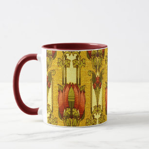 Art Nouveau Vintage Rood Tulpen Bloempatroon Mok
