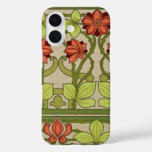 Art Nouveau Vintage Saliegroene Bloempatroon iPhone 16 Hoesje