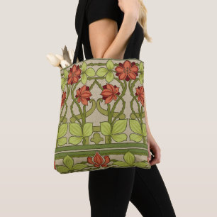 Art Nouveau Vintage Saliegroene Bloempatroon Draagtas