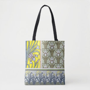 Art Nouveau vintage, tuin iris bloemen Tote Bag