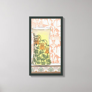 Art Nouveau vintage, vaas met akelei bloemen Canvas Afdruk
