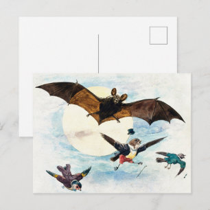 Art Nouveau vintage vleermuis en geklede vogels in Briefkaart
