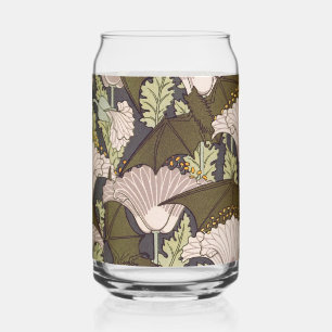 Art Nouveau Vleermuis en Klaproos Bloempatroon uit Blikvorm Glas