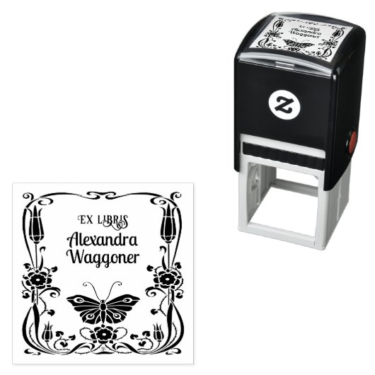 Art Nouveau Vlinder Lijst Ex Libris Bibliotheek Bo Zelfinktende Stempel (In situ)