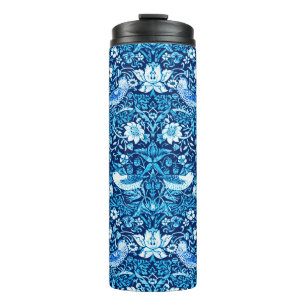 Art Nouveau Vogel- en Bloemtapijt, Donkerblauw Thermosbeker