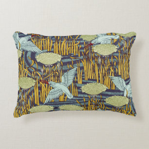 Art Nouveau Vogel & Moeras Natuur Patroon Antiek S Accent Kussen