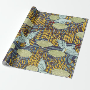 Art Nouveau Vogel & Moeras Natuur Patroon Antiek S Cadeaupapier