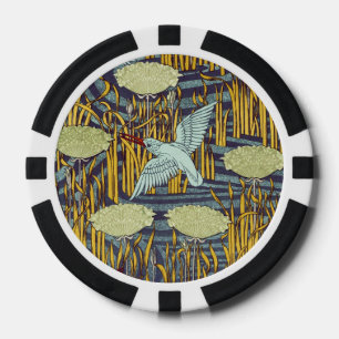 Art Nouveau Vogel & Moeras Natuur Patroon Antiek S Poker Chips