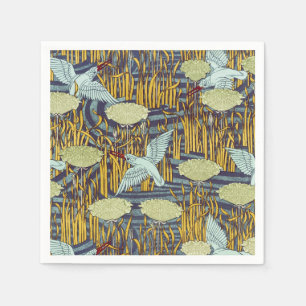 Art Nouveau Vogel & Moeras Natuur Patroon Antiek S Servet