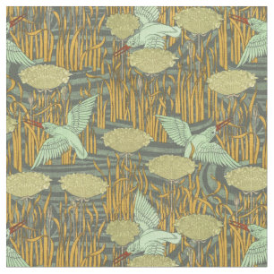Art Nouveau Vogels en Umbel Bloemenpatroon Stof
