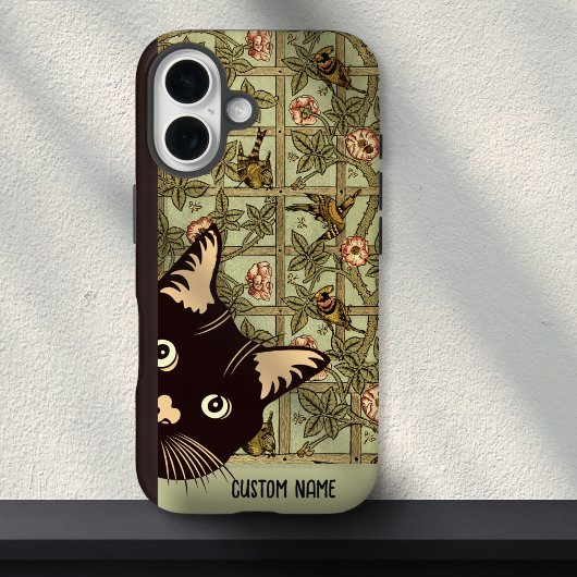 Art Nouveau Vogels Grappig Curious Cat Floral Case-Mate iPhone Case