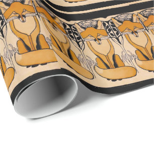 Art Nouveau Vossen Illustratie   Bos Dieren Cadeaupapier