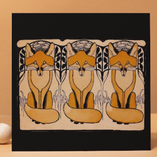 Art Nouveau Vossen Illustratie | Bos Dieren Tegeltje