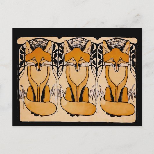 Art Nouveau Vossen Illustratie | Bosdieren Briefkaart (Voorkant)