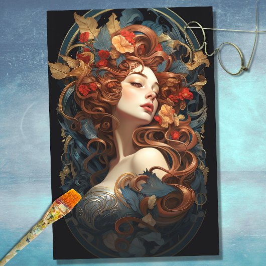 Art Nouveau Vrouw 7 Decoupage Papier