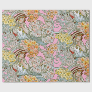 Art Nouveau-vrouw & bloempatroon van Mucha Cadeaupapier