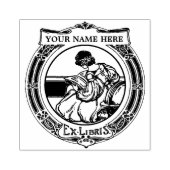 Art Nouveau Vrouw Boeken Ronde Ex Libris Sjabloon Rubberstempel (Afrduk)