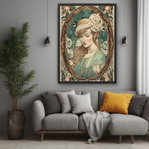  Art Nouveau Vrouw Elegante Kunst Poster