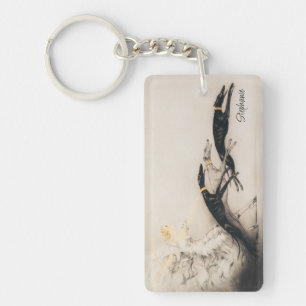 Art Nouveau Vrouw Greyhounds Louis Icart Sleutelhanger