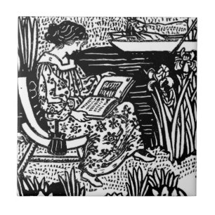 Art Nouveau Vrouw Leest Boek Liefhebber Tegeltje