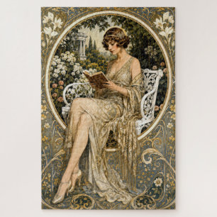 Art Nouveau-vrouw leest in tuin Legpuzzel