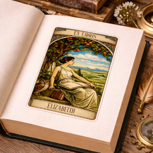 Art Nouveau vrouw leest onder boom Etiket