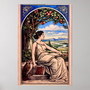 Art Nouveau vrouw leest onder boom Poster