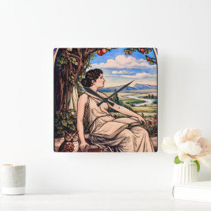 Art Nouveau vrouw leest onder boom Vierkante Klok