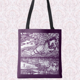 Art Nouveau vrouw lezend bij een vijver   Vintage  Draagtas