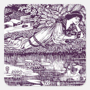 Art Nouveau Vrouw lezend bij vijver Antiek Vierkante Sticker