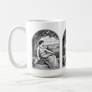 Art Nouveau vrouw lezend onder boom in vintage sti Koffiemok