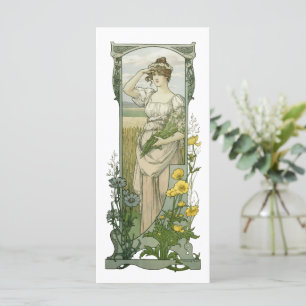  Art Nouveau-vrouw met bloemen door Sonrel Kaart