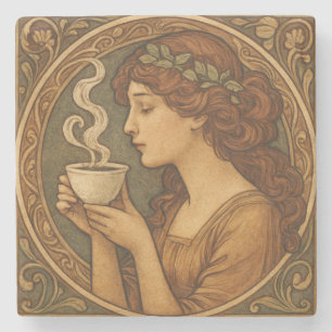 Art Nouveau vrouw met koffie Stenen Onderzetter