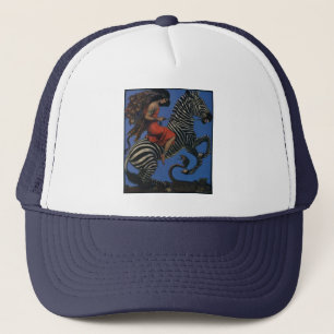 Art Nouveau-vrouw met zebra uit het verleden Trucker Pet