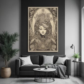 Art Nouveau Vrouw Portret Ingewikkelde Floral Art Poster