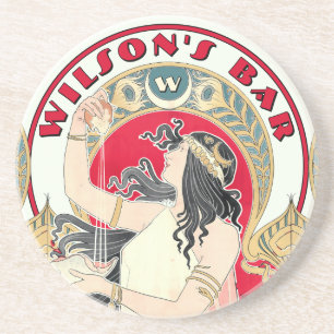  Art Nouveau Vrouw van Livemont Pub of Bar Zandsteen Onderzetter