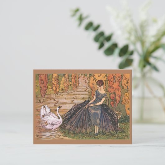 Art Nouveau Vrouw Zwaan kunst illustratie Briefkaart (Staand voorkant)