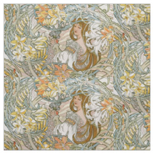 Art Nouveau Vrouwen & Bloempatroon van Mucha Stof